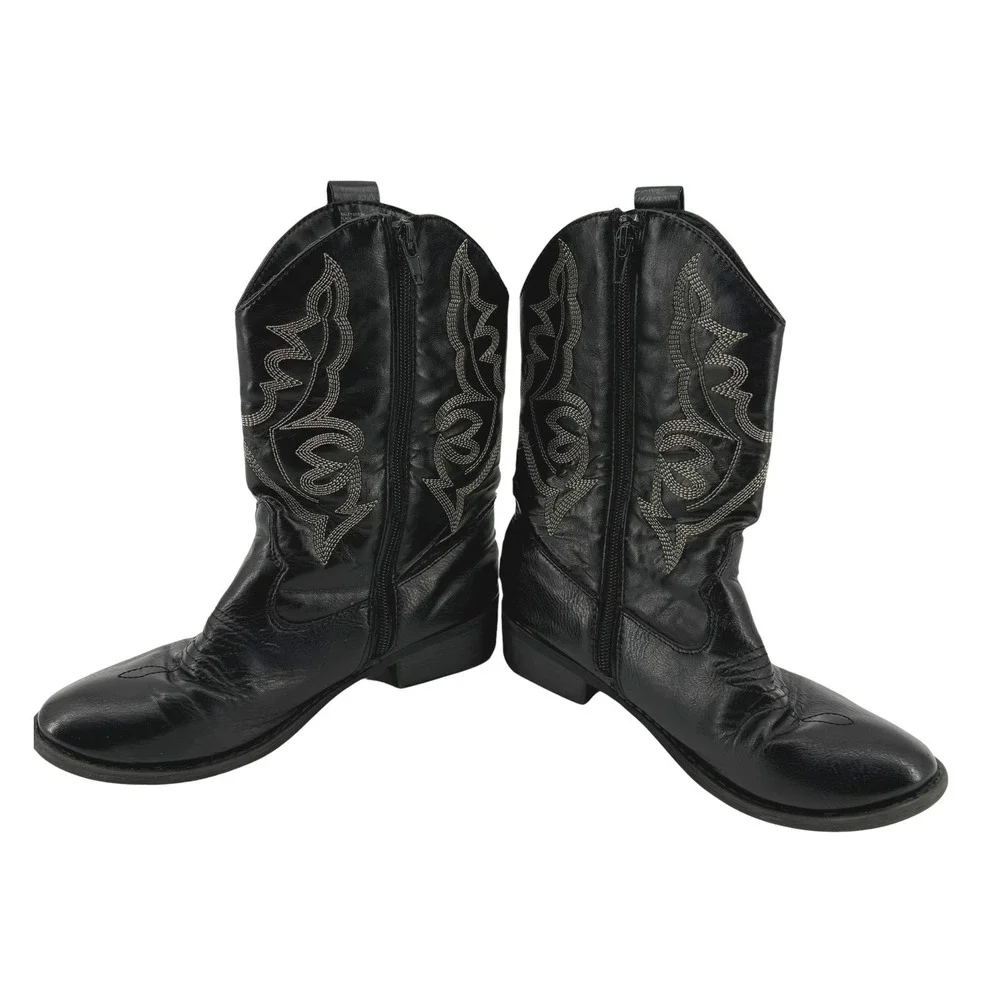 Frye‎ and Co Bailey Stitch Kids Black Western Cowboy Boots Size 4 Zip Up OAB-01